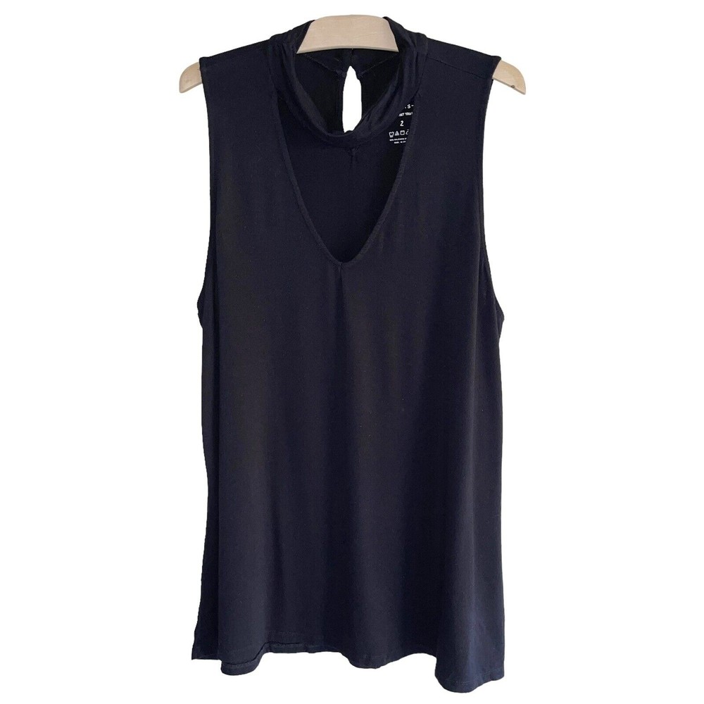 Torrid V Choker Neck Top Plus Size 2X Longline Sleeveless Knit Stretch Black